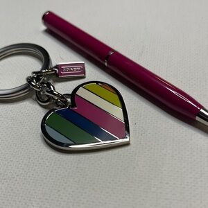 Coach Legacy Multicolor Heart Keychain with Pink Coach Pen